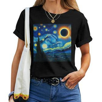2024 Solar Eclipse Starry Night Van Gogh Boy Girl Women T-shirt - Seseable