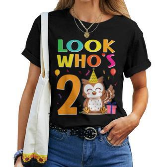2Nd Birthday Owl Look Whoos 2 Years Old Party Women T-shirt - Seseable