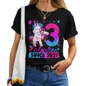 3 Years Old Flossing Unicorn 3Rd Birthday Girl Party Women T-shirt - Seseable