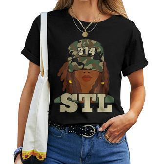 314 Stl St Louis Black Woman Locs Camo Women T-shirt | Mazezy