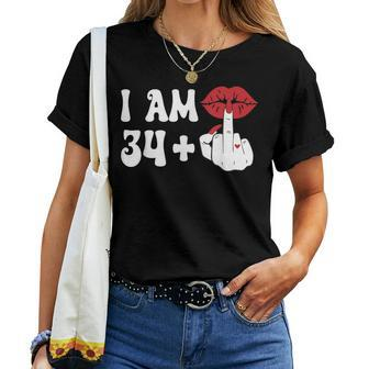 I Am 34 1 Middle Finger & Lips 35Th Birthday Girls Women T-shirt - Thegiftio UK