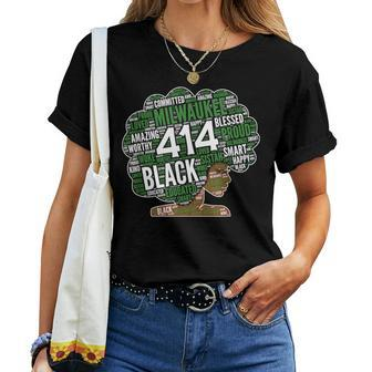 414 Milwaukee Area Code African American Woman Afro Women T-shirt | Mazezy DE