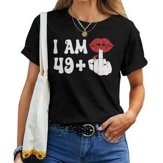 I Am 49 1 Middle Finger & Lips 50Th Birthday Girls Women T-shirt - Seseable