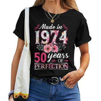 50 Year Old Made In 1974 Floral Flower 50Th Birthday Womens Women T-shirt - Seseable