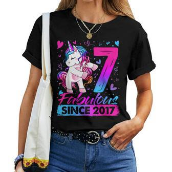 7 Years Old Flossing Unicorn 7Th Birthday Girl Party Women T-shirt | Mazezy AU