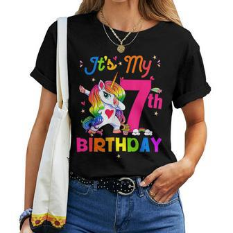 7 Years Old Unicorn It's My 7Th Birthday Girl Party Women T-shirt | Mazezy UK