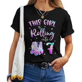 7Th Bday Rolling Into 7 Birthday Girl Roller Skate Party Women T-shirt - Monsterry AU