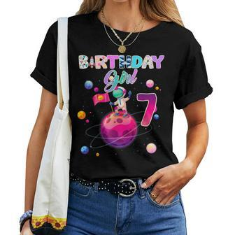 7Th Birthday 7 Years Old Astronaut Space Galaxy Girl Women T-shirt - Thegiftio UK