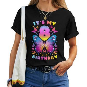 8Th Birthday Girl 8 Years Butterfly Number 8 Women T-shirt - Thegiftio UK
