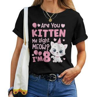 8Th Cat Birthday Party Eight Year Old Girl Kitty Birthday Women T-shirt - Seseable