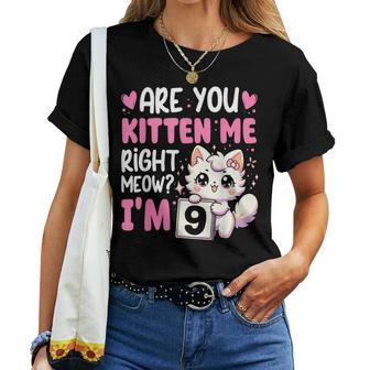 9Th Birthday Girl 9Yr Nine 9 Year Old Kitten Cat Bday Women T-shirt - Thegiftio UK
