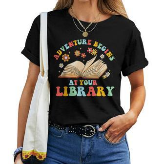 Adventure Begins At Your Library Summer Reading 2024 Groovy Women T-shirt - Thegiftio UK