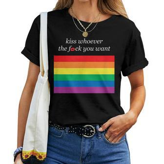 Aesthetic Lgbt Rainbow Flag Kiss Whoever The Fuck You Want Women T-shirt - Monsterry