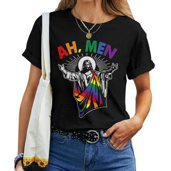 Ah Lgbt Gay Pride Jesus Rainbow Flag Women T-shirt - Monsterry