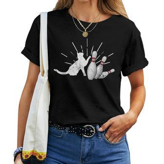 Alley Cat Tipping Pins Bowling Women T-shirt - Monsterry