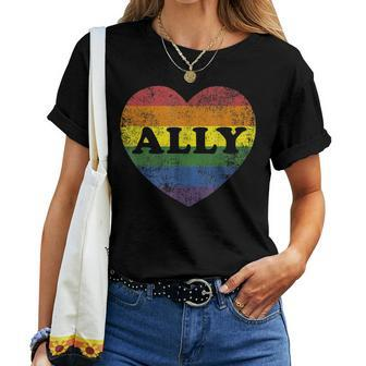 Ally Rainbow Flag Heart For Lgbt Gay Support Rights Women T-shirt - Monsterry CA