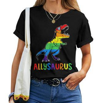 Allysaurus Lgbt Dinosaur Rainbow Flag Ally Lgbt Pride Women T-shirt - Monsterry