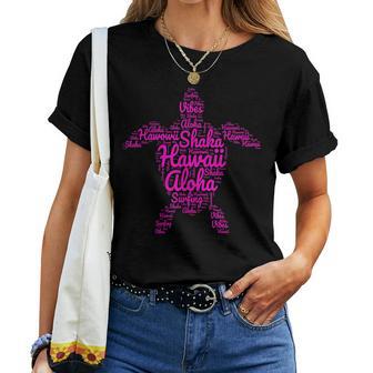 Aloha I Love Hawaii Sea Turtle Shaka Surfing Vibes Girl Pink Women T-shirt - Monsterry UK