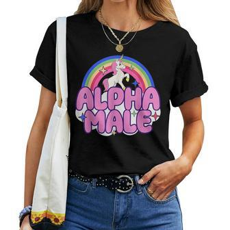 Alpha Male Unicorn Sarcastic Ironic Weird Y2k Humor Women T-shirt - Seseable