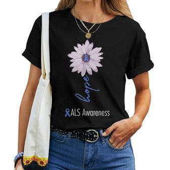 Als Awareness Month Blue Sunflower Ribbon Als Warrior Women T-shirt - Seseable