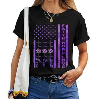 Alzheimers Awareness Faith Hope Love Purple American Us Flag Women T-shirt - Monsterry CA