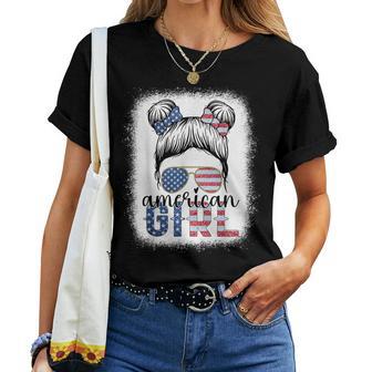 American Girl 4Th Of July Messy Bun Usa Flag American Family Women T-shirt | Seseable UK