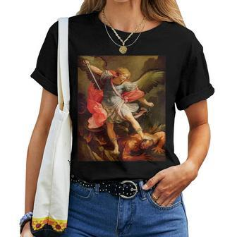 Angels Archangel Michael Defeating Satan Christian Warrior Women T-shirt - Monsterry DE