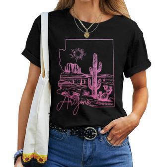 Arizona Az State Map Pride Cactus Pink Vintage Women T-shirt - Seseable