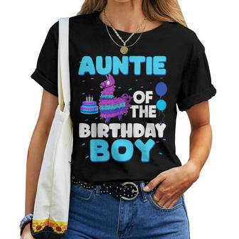 Auntie Of The Birthday Boy Llama Family Party Decorations Women T-shirt - Thegiftio UK