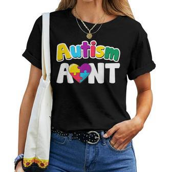 Autism Aunt Awareness Puzzle Pieces Colors Women T-shirt - Monsterry