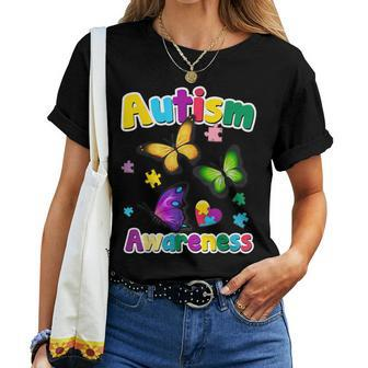 Autism Awareness Butterfly Puzzle Pieces Women T-shirt - Monsterry AU