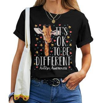 Autism Awareness Giraffe It's Ok To Be Different Autistic Women T-shirt - Seseable