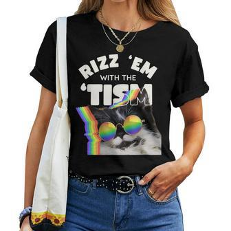 Autism Rizz Em With The Tism Meme Autistic Cat Rainbow Women T-shirt - Seseable