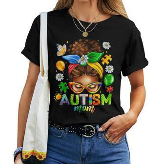 Autism Mom Afro Messy Bun Black Mom Life Women T-shirt - Monsterry AU