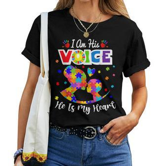 Autism Mom I'm His Voice He Is My Heart Autism Awareness Women T-shirt - Seseable