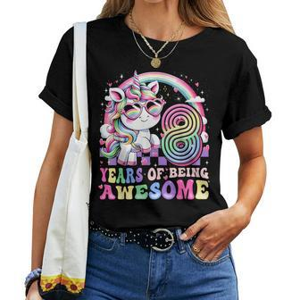 Awesome 8 Year Old Unicorn 8Th Birthday Girl Party Princess Women T-shirt - Seseable