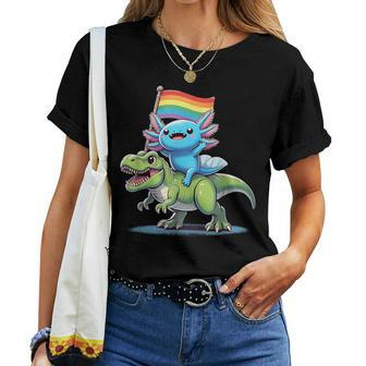Axolotl Dinosaur Rainbow Flag Pride Gay Lesbian Proud Ally Women T-shirt - Seseable