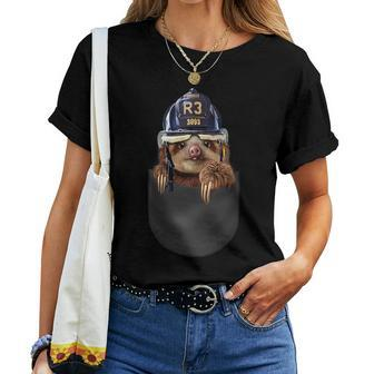 Baby Sloth In Fireman Helmet Pocket Women T-shirt - Monsterry DE