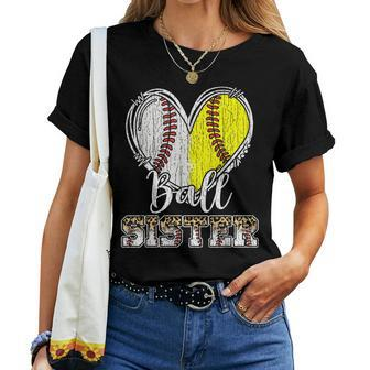 Ball Sister Heart Baseball Softball Sister Women T-shirt - Seseable