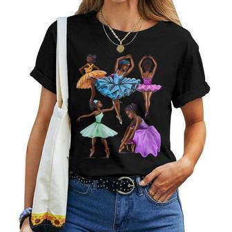 Ballerina Black African American Dancing Ballet Dance Women T-shirt - Monsterry