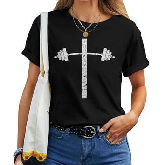 Barbell Dumbbell Cross Christian Jesus Gym Workout Lifting Women T-shirt - Monsterry CA