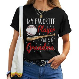 Baseball My Favorite Player Calls Me Grandma Heart Women T-shirt - Thegiftio