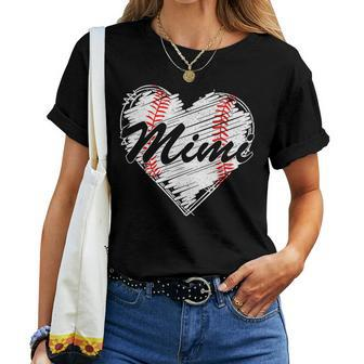 Baseball Mimi Retro Heart Baseball Grandma Mother's Day Women T-shirt - Seseable