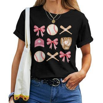 Baseball Mom Coquette Girls Baseball Mama Women T-shirt - Seseable