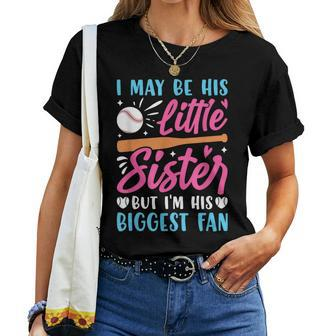 Baseball Sister Little Sister Biggest Fan Baseball Women T-shirt - Seseable