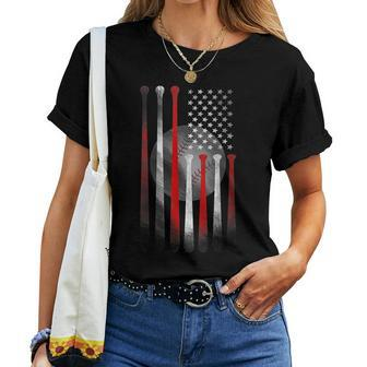 Baseball Usa Flag American Flag Vintage Women T-shirt - Monsterry CA