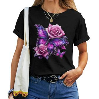 Beautiful Butterfly Purple Rose Butterfly Lovers Women Women T-shirt - Seseable