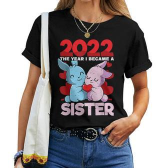 Becoming A Sister 2022 Bunny Baby Sibling Announcement Women T-shirt - Monsterry DE
