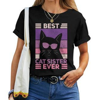 Best Cat Sister Ever Cat Lover Black Cat Themed Women T-shirt - Monsterry