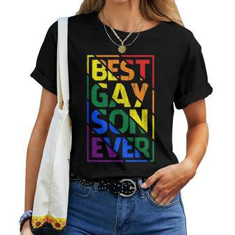 Best Gay Son Ever Lgbt Pride Rainbow Flag Family Outfit Love Women T-shirt - Monsterry